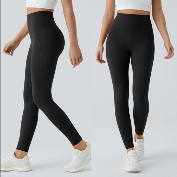 NWT Halara 7/8 Leggings High Waisted Tummy Control Black Pockets Size S - Picture 1 of 9
